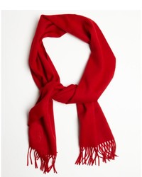 Saint Laurent Yves Red Wool Knit Fringed Scarf