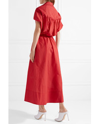 Rosie Assoulin Have The Wind At Your Back Seersucker Midi Dress Red