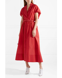 Rosie Assoulin Have The Wind At Your Back Seersucker Midi Dress Red