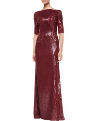 Jenny Packham Allover Sequin Bead Embellished Gown Size 20 Uk Red