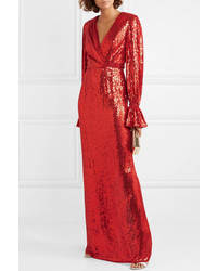 Jenny Packham Niari Wrap Effect Sequined Silk Chiffon Gown