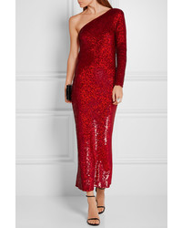 Ashish One Shoulder Sequined Silk Georgette Gown Red