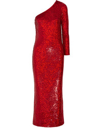 Ashish One Shoulder Sequined Silk Georgette Gown Red
