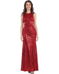 Unique Vintage Red Sexy Sequin Sleeveless Cut Out Gown