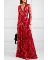 Naeem Khan Sequined Tulle Gown
