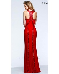Faviana Sequined Vertical Stripes Prom Dress