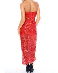 Strapless With Sequined Split Dress