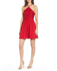 Red Sequin Fit and Flare Dress