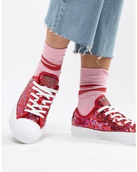 Converse Chuck Taylor Ox Red Sequined Trainerscherry