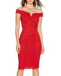 Quiz Red Lace Sequin Bardot Dress