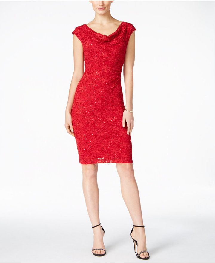 Connected Sequined Lace Sheath Dress ...