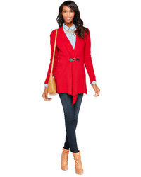 Neiman Marcus Cashmere Buckle Front Cardigan Red