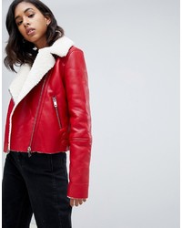 Blank NYC Red Aviator Jacket With Borg Lining
