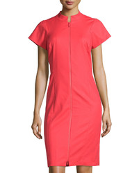 Lafayette 148 New York Brenda Zip Front Short Sleeve Sheath Dress Tango Red