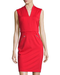 Car Car Marc Valvo Sleeveless Zip Trim Sheath Dress Bright Red