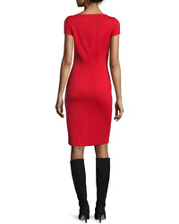 St. John Collection Milano Boat Neck Cap Sleeve Sheath Dress Russian Red