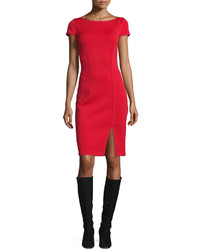 St. John Collection Milano Boat Neck Cap Sleeve Sheath Dress Russian Red