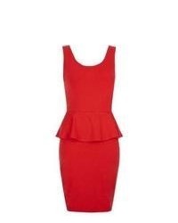Exclusives New Look Red Sleeveless Bodycon Peplum Dress