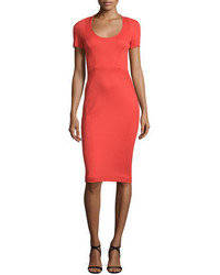 Zac Posen Short Sleeve Fitted Sheath Dress Coral
