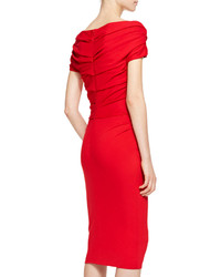 Escada Short Sleeve Ruched Sheath Dress Garnet Red