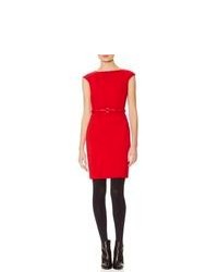 The Limited Belted Asymmetrical Pleat Sheath Dress Red 8