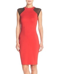 French Connection Viven Mesh Paneled Sheath Dress Size 2 Red