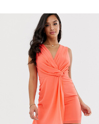 TFNC Petite Wrap Front Mini Dress In Coral