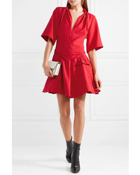 Carven Lace Up Ruched Canvas Mini Dress
