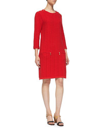 Joan Vass Sand Stitched Zip Pocket Shift Dress