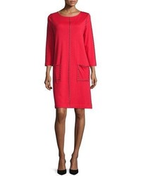 Joan Vass Studded 34 Sleeve Shift Dress Red