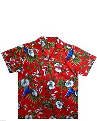 V.H.O. Funky Hawaiian Shirt Shortsleeve Frontpocket Hawaiian Print Cherry Parrots Party Flowers