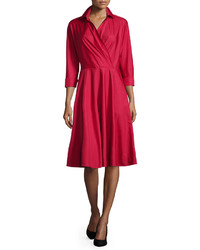 Max Mara 3 4 Sleeve Wrap Front A Line Shirtdress Red