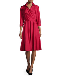 Max Mara 3 4 Sleeve Wrap Front A Line Shirtdress Red