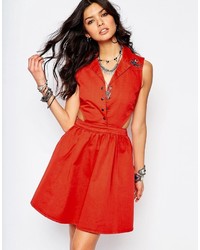 Noisy May Denim Cut Out Shirt Dress With Swallow Embroidery