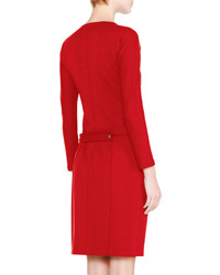Giorgio Armani Long Sleeve Henley Shirtdress Red