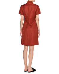 Tomas Maier Patch Toile Short Sleeve Shirtdress Dark Red