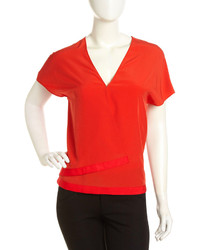 Cacharel Crepe Wrap Front Blouse Red