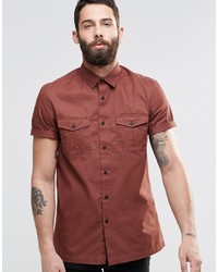 Asos Brand Military Shirt In Rust With Short Sleeves