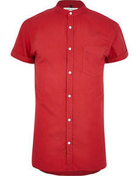 River Island Bright Red Grandad Collar Oxford Shirt