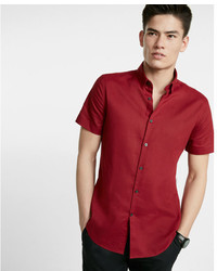 Express Fitted Linen Blend Short Sleeve Shirt