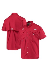 Columbia Pfg Crimson Oklahoma Sooners Bonehead Full Button Shirt