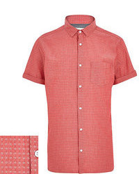 River Island Red Chambray Ditsy Print Short Sleeve Shirt