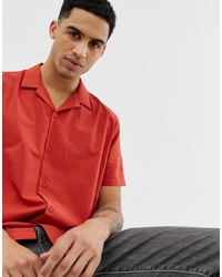 ASOS DESIGN Regular Fit Cotton Shirt In Rust With Revere Collar