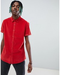 ASOS DESIGN Slim Fit Stretch Cord Shirt In Red