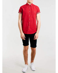 Topman Red Short Sleeve Stitch Detail Shirt