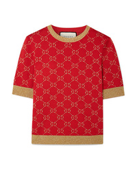 Gucci Metallic Cotton Blend Jacquard Sweater