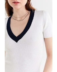 Urban Outfitters Uo Ellis V Neck Short Sleeve Sweater