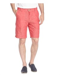 Howe Red Pepper And Khaki Cotton Linen Switchcase Linen Chambray Reversible Shorts