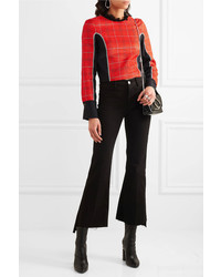3.1 Phillip Lim Silk Chiffon Trimmed Twill And Tweed Top Red