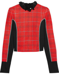 3.1 Phillip Lim Silk Chiffon Trimmed Twill And Tweed Top Red